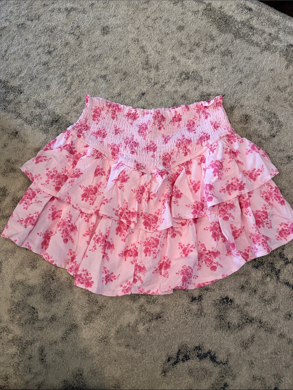Altar'd State Pink Floral Smocked Tiered Mini Skirt